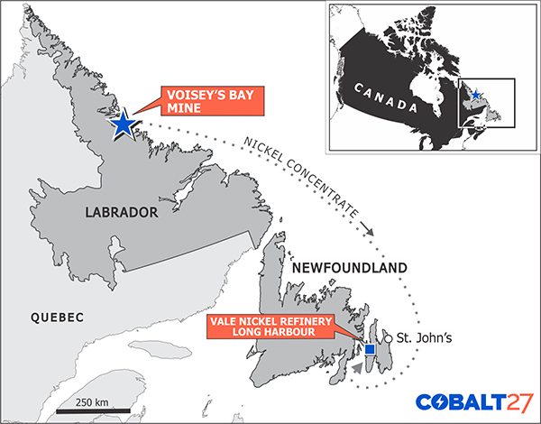 Location of Voisey's Bay & Long Harbour Processing Plant